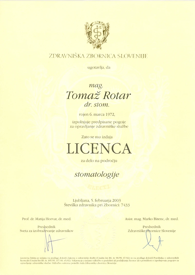 Diploma ali potrdilo – Dr. Tomaž Rotar