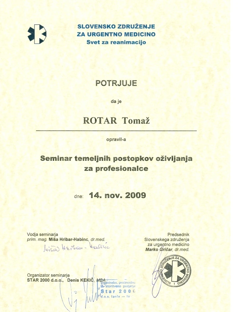 Diploma ali potrdilo – Dr. Tomaž Rotar