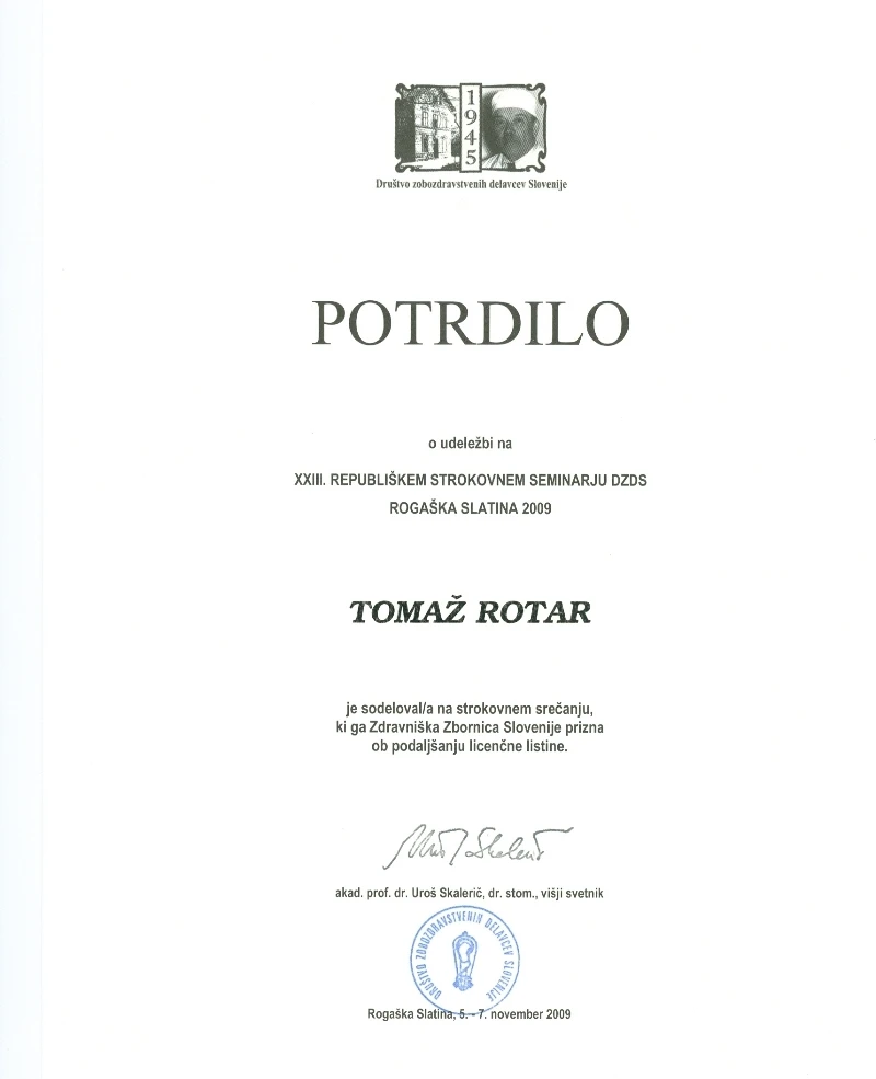 Diploma ali potrdilo – Dr. Tomaž Rotar