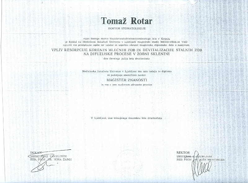 Diploma ali potrdilo – Dr. Tomaž Rotar